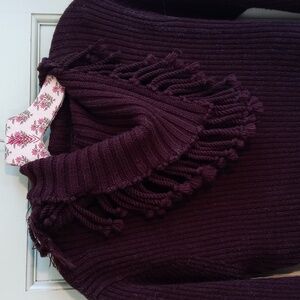 Women's De Rotchild chocolate brown fringe scarf neck ribbed sweater M